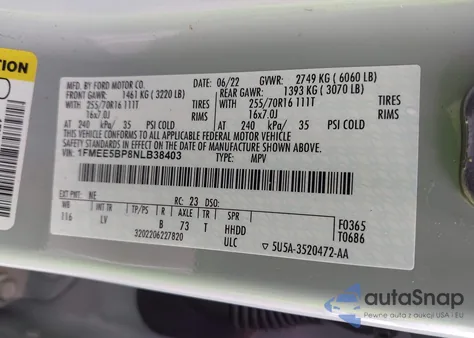 2022 Ford Bronco из США, поврежденный, VIN 1FMEE5BP8NLB38403